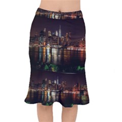 New York City Panorama Urban Hudson River Water Short Mermaid Skirt by danenraven