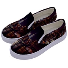 New York City Panorama Urban Hudson River Water Kids  Canvas Slip Ons by danenraven