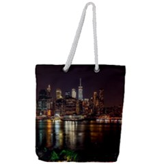 New York City Panorama Urban Hudson River Water Full Print Rope Handle Tote (large) by danenraven