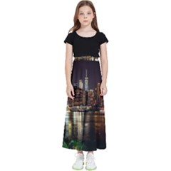 New York City Panorama Urban Hudson River Water Kids  Flared Maxi Skirt by danenraven