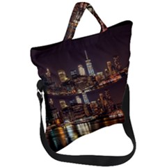 New York City Panorama Urban Hudson River Water Fold Over Handle Tote Bag by danenraven