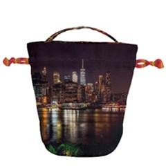 New York City Panorama Urban Hudson River Water Drawstring Bucket Bag by danenraven