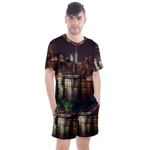 New York City Panorama Urban Hudson River Water Men s Mesh Tee And Shorts Set by danenraven