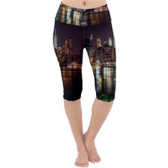 New York City Panorama Urban Hudson River Water Lightweight Velour Cropped Yoga Leggings by danenraven