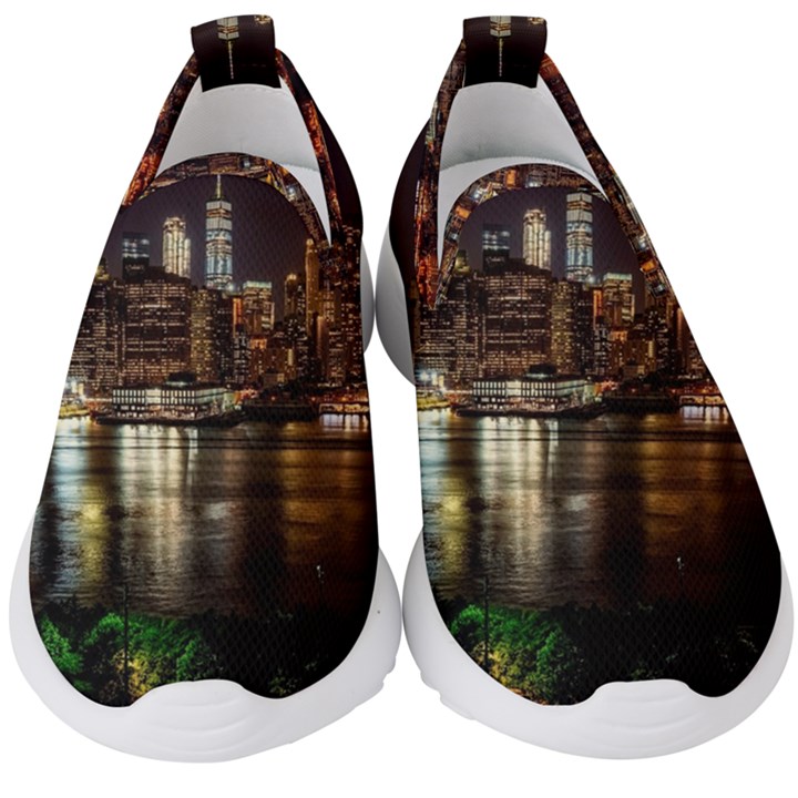 New York City Panorama Urban Hudson River Water Kids  Slip On Sneakers