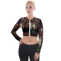 New York City Panorama Urban Hudson River Water Long Sleeve Cropped Velvet Jacket by danenraven