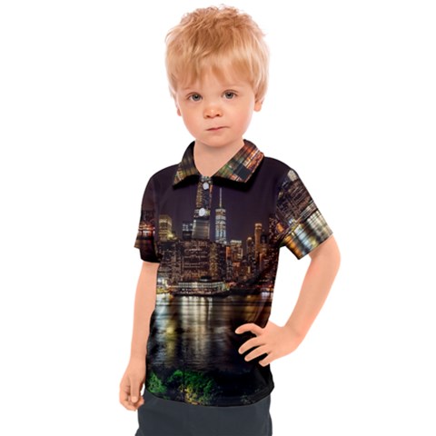 New York City Panorama Urban Hudson River Water Kids  Polo Tee by danenraven