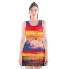 Denmark Sunset Dusk Sky Clouds Sea Ocean Water Scoop Neck Skater Dress by danenraven