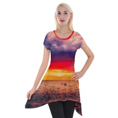 Denmark Sunset Dusk Sky Clouds Sea Ocean Water Short Sleeve Side Drop Tunic by danenraven