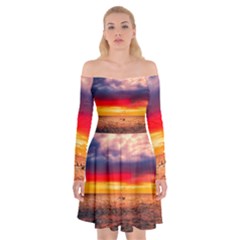 Denmark Sunset Dusk Sky Clouds Sea Ocean Water Off Shoulder Skater Dress by danenraven