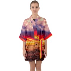 Denmark Sunset Dusk Sky Clouds Sea Ocean Water Half Sleeve Satin Kimono  by danenraven