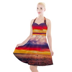 Denmark Sunset Dusk Sky Clouds Sea Ocean Water Halter Party Swing Dress  by danenraven