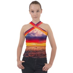 Denmark Sunset Dusk Sky Clouds Sea Ocean Water Cross Neck Velour Top by danenraven