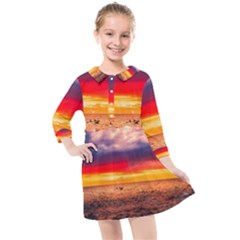 Denmark Sunset Dusk Sky Clouds Sea Ocean Water Kids  Quarter Sleeve Shirt Dress by danenraven