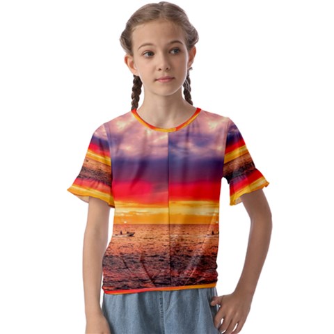 Denmark Sunset Dusk Sky Clouds Sea Ocean Water Kids  Cuff Sleeve Scrunch Bottom Tee by danenraven