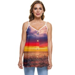 Denmark Sunset Dusk Sky Clouds Sea Ocean Water Casual Spaghetti Strap Chiffon Top by danenraven