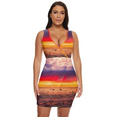 Denmark Sunset Dusk Sky Clouds Sea Ocean Water Draped Bodycon Dress by danenraven