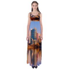 Vancouver Canada Sea Ocean Reflections Skyline Empire Waist Maxi Dress by danenraven