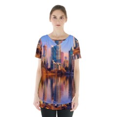 Vancouver Canada Sea Ocean Reflections Skyline Skirt Hem Sports Top by danenraven