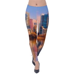 Vancouver Canada Sea Ocean Reflections Skyline Velvet Leggings by danenraven