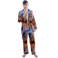 Vancouver Canada Sea Ocean Reflections Skyline Men s Long Sleeve Satin Pajamas Set by danenraven