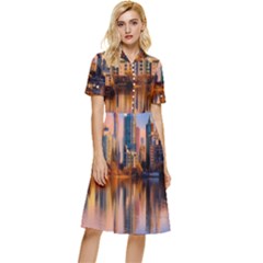 Vancouver Canada Sea Ocean Reflections Skyline Button Top Knee Length Dress by danenraven