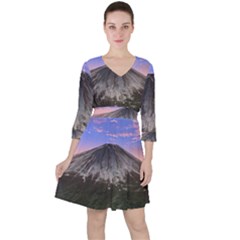 Mount Mountain Fuji Japan Volcano Mountains Quarter Sleeve Ruffle Waist Dress by danenraven