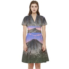 Mount Mountain Fuji Japan Volcano Mountains Short Sleeve Waist Detail Dress by danenraven