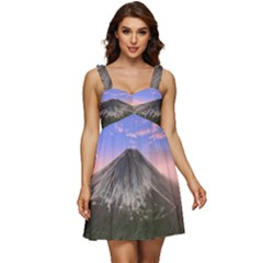 Mount Mountain Fuji Japan Volcano Mountains Ruffle Strap Babydoll Chiffon Dress