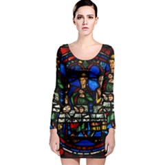 Window Stained Glass Chartres Cathedral Long Sleeve Bodycon Dress by danenraven