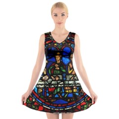 Window Stained Glass Chartres Cathedral V-neck Sleeveless Dress by danenraven