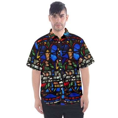 Window Stained Glass Chartres Cathedral Men s Short Sleeve Shirt by danenraven