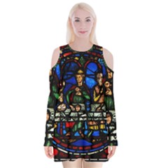 Window Stained Glass Chartres Cathedral Velvet Long Sleeve Shoulder Cutout Dress by danenraven