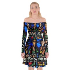 Window Stained Glass Chartres Cathedral Off Shoulder Skater Dress by danenraven