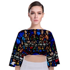 Window Stained Glass Chartres Cathedral Tie Back Butterfly Sleeve Chiffon Top by danenraven