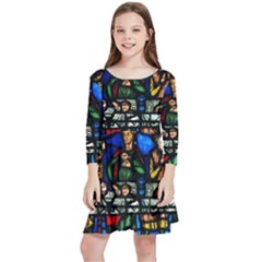 Window Stained Glass Chartres Cathedral Kids  Quarter Sleeve Skater Dress by danenraven