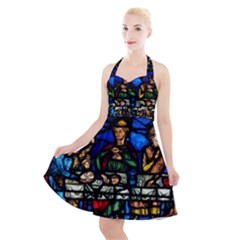 Window Stained Glass Chartres Cathedral Halter Party Swing Dress  by danenraven