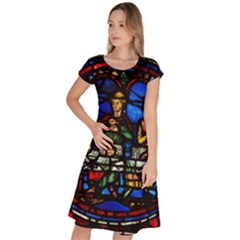 Window Stained Glass Chartres Cathedral Classic Short Sleeve Dress by danenraven