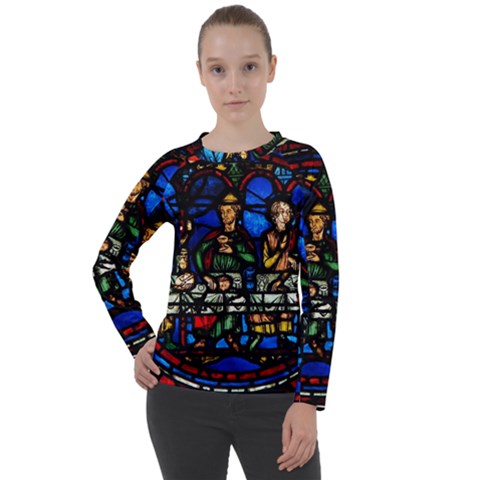 Window Stained Glass Chartres Cathedral Women s Long Sleeve Raglan Tee by danenraven