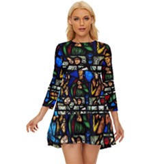 Window Stained Glass Chartres Cathedral Long Sleeve Babydoll Dress by danenraven