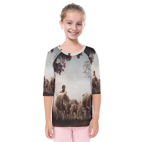 Man Cattle Animals Cows Bulls Calves Mammals Kids  Quarter Sleeve Raglan Tee by danenraven