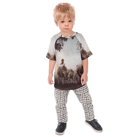 Man Cattle Animals Cows Bulls Calves Mammals Kids  Raglan Tee by danenraven