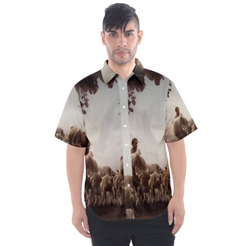 Man Cattle Animals Cows Bulls Calves Mammals Men s Short Sleeve Shirt by danenraven