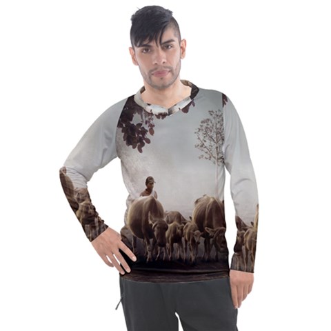 Man Cattle Animals Cows Bulls Calves Mammals Men s Pique Long Sleeve Tee by danenraven