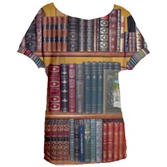 Books Library Bookshelf Bookshop Vintage Antique Women s Oversized Tee by danenraven