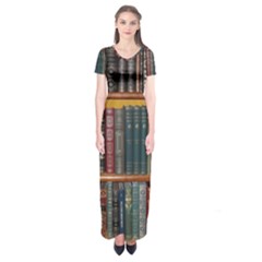 Books Library Bookshelf Bookshop Vintage Antique Short Sleeve Maxi Dress by danenraven