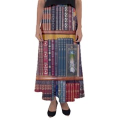 Books Library Bookshelf Bookshop Vintage Antique Flared Maxi Skirt by danenraven