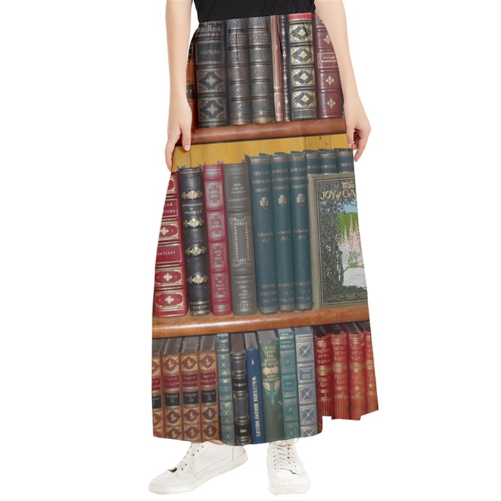 Books Library Bookshelf Bookshop Vintage Antique Maxi Chiffon Skirt