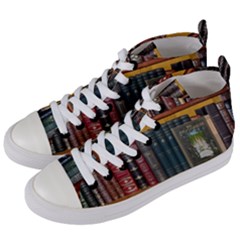 Books Library Bookshelf Bookshop Vintage Antique Women s Mid-top Canvas Sneakers by danenraven