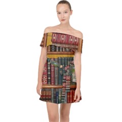 Books Library Bookshelf Bookshop Vintage Antique Off Shoulder Chiffon Dress by danenraven